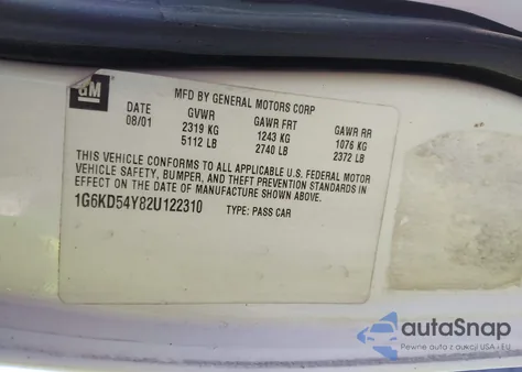 2002 Cadillac Deville Standard из США, поврежденный, VIN 1G6KD54Y82U122310